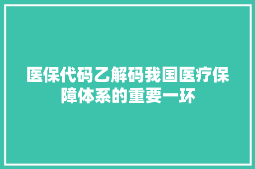 医保代码乙解码我国医疗保障体系的重要一环