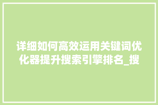 详细如何高效运用关键词优化器提升搜索引擎排名_搜索关键词优化器怎么用