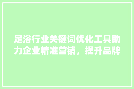 足浴行业关键词优化工具助力企业精准营销，提升品牌影响力_搜索足浴关键词优化工具