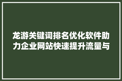 龙游关键词排名优化软件助力企业网站快速提升流量与曝光度_龙游关键词排名优化软件