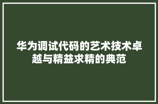 华为调试代码的艺术技术卓越与精益求精的典范