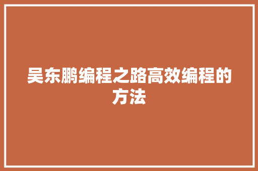 吴东鹏编程之路高效编程的方法