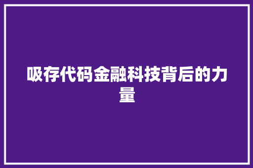 吸存代码金融科技背后的力量