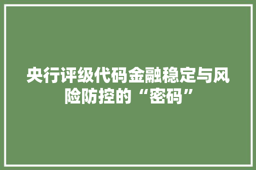央行评级代码金融稳定与风险防控的“密码”
