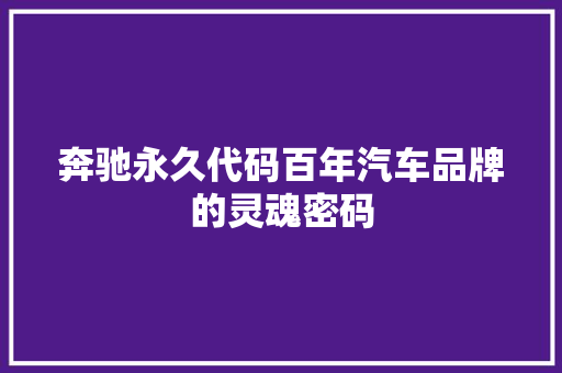 奔驰永久代码百年汽车品牌的灵魂密码