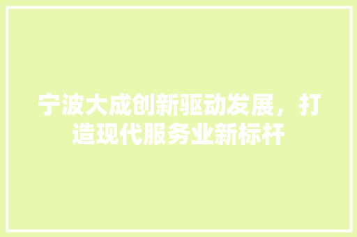 宁波大成创新驱动发展，打造现代服务业新标杆