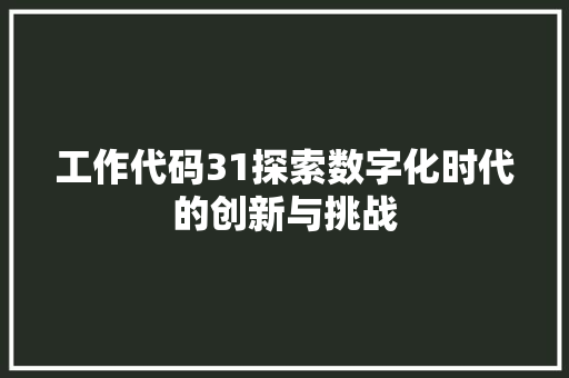 工作代码31探索数字化时代的创新与挑战