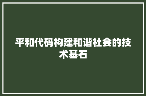 平和代码构建和谐社会的技术基石