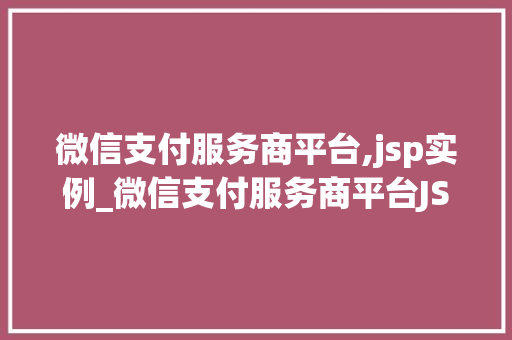 微信支付服务商平台,jsp实例_微信支付服务商平台JSP实例开发者的实战指南  第1张