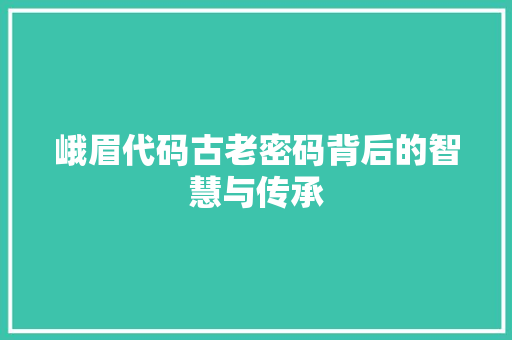 峨眉代码古老密码背后的智慧与传承