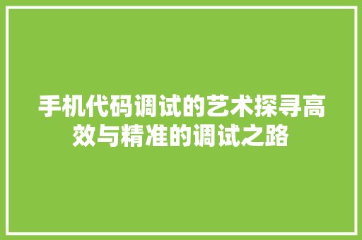 手机代码调试的艺术探寻高效与精准的调试之路