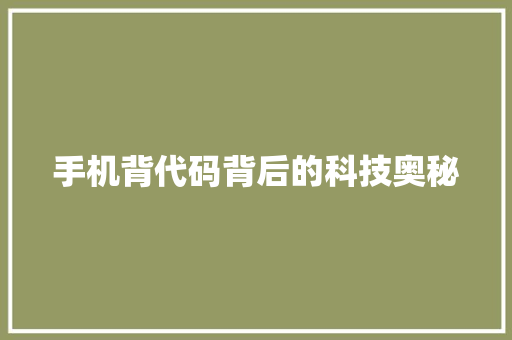 手机背代码背后的科技奥秘