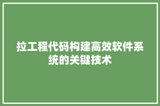 拉工程代码构建高效软件系统的关键技术