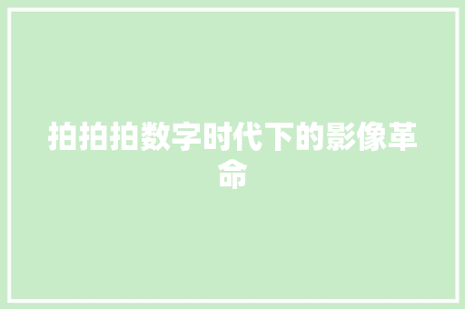 拍拍拍数字时代下的影像革命