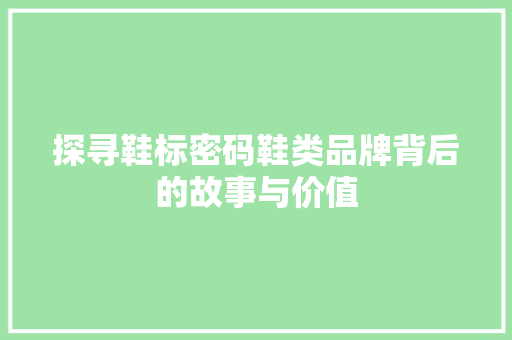 探寻鞋标密码鞋类品牌背后的故事与价值