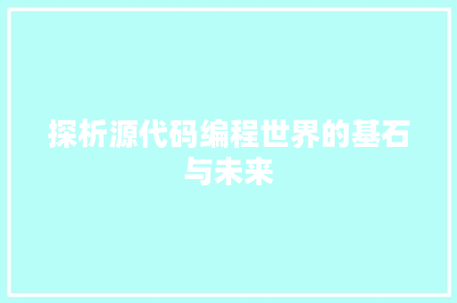 探析源代码编程世界的基石与未来