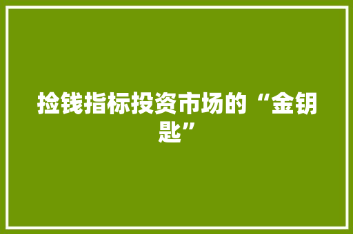 捡钱指标投资市场的“金钥匙”