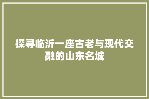 探寻临沂一座古老与现代交融的山东名城