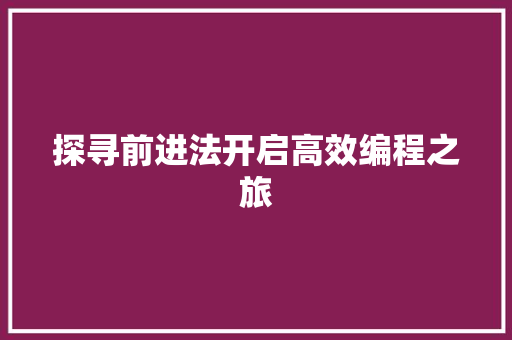 探寻前进法开启高效编程之旅