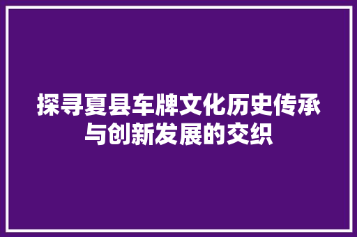探寻夏县车牌文化历史传承与创新发展的交织