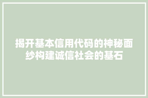 揭开基本信用代码的神秘面纱构建诚信社会的基石