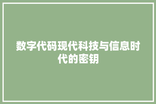 数字代码现代科技与信息时代的密钥