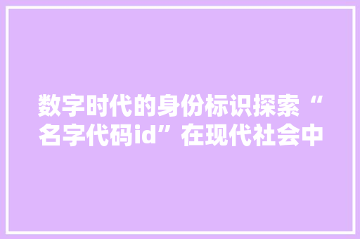 数字时代的身份标识探索“名字代码id”在现代社会中的价值与应用