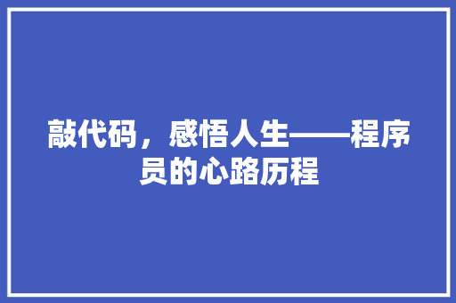 敲代码，感悟人生——程序员的心路历程
