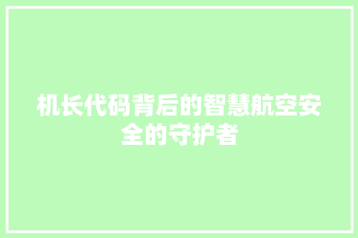 机长代码背后的智慧航空安全的守护者