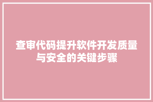 查审代码提升软件开发质量与安全的关键步骤