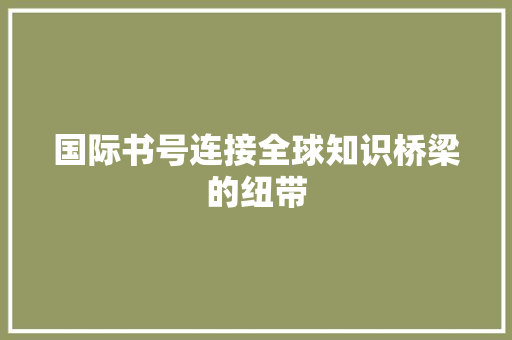 国际书号连接全球知识桥梁的纽带