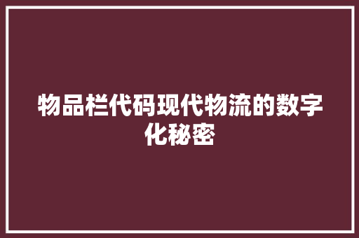 物品栏代码现代物流的数字化秘密