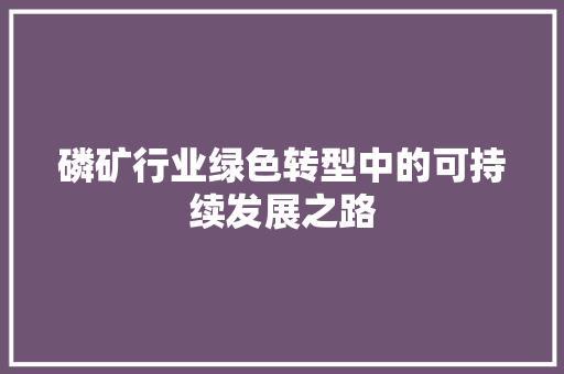 磷矿行业绿色转型中的可持续发展之路