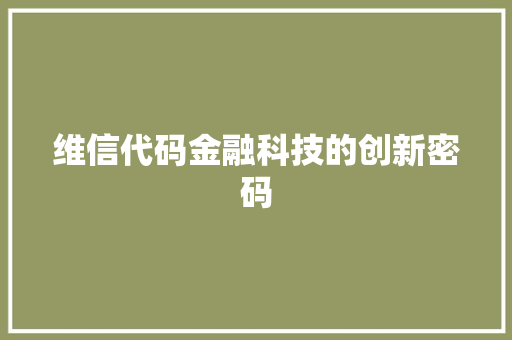 维信代码金融科技的创新密码