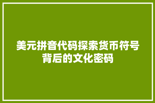 美元拼音代码探索货币符号背后的文化密码