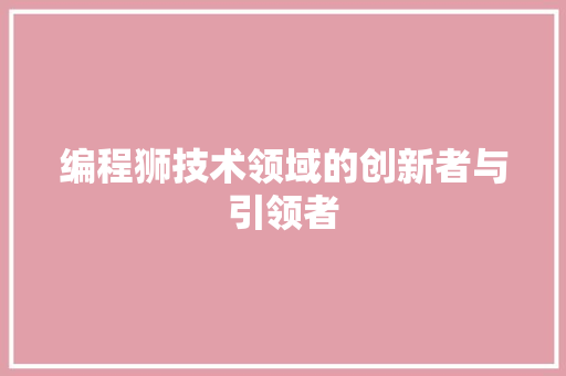 编程狮技术领域的创新者与引领者