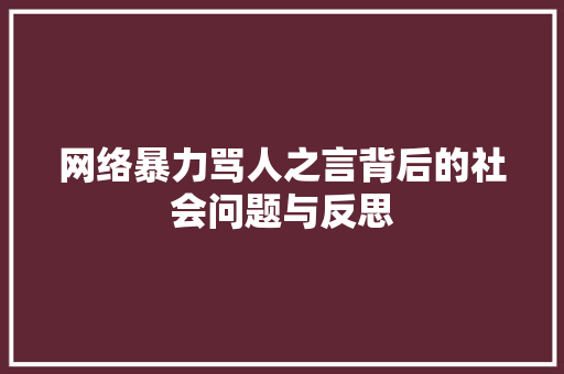 网络暴力骂人之言背后的社会问题与反思