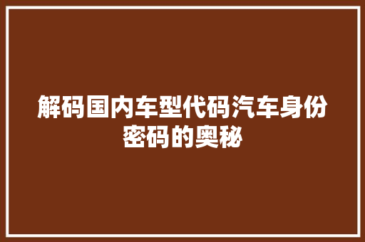 解码国内车型代码汽车身份密码的奥秘