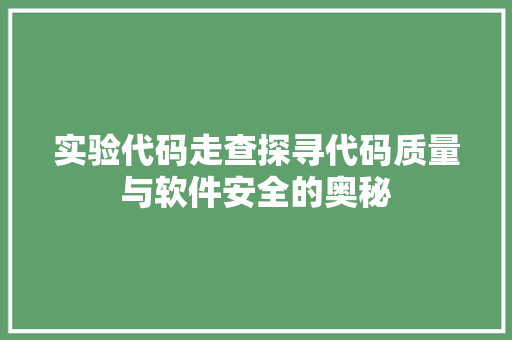 实验代码走查探寻代码质量与软件安全的奥秘