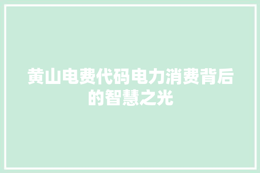 黄山电费代码电力消费背后的智慧之光