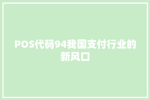 POS代码94我国支付行业的新风口