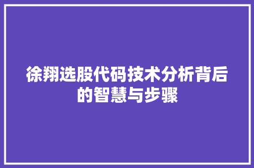 徐翔选股代码技术分析背后的智慧与步骤