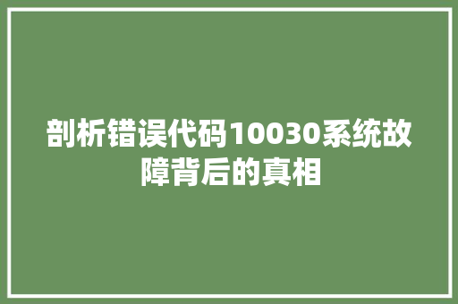 剖析错误代码10030系统故障背后的真相