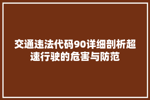 交通违法代码90详细剖析超速行驶的危害与防范