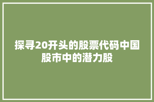 探寻20开头的股票代码中国股市中的潜力股