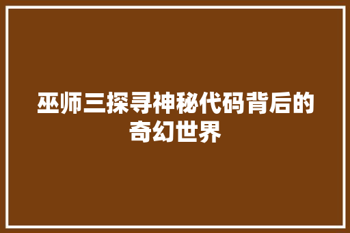 巫师三探寻神秘代码背后的奇幻世界