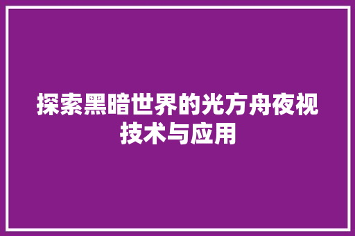 探索黑暗世界的光方舟夜视技术与应用