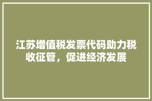 江苏增值税发票代码助力税收征管，促进经济发展