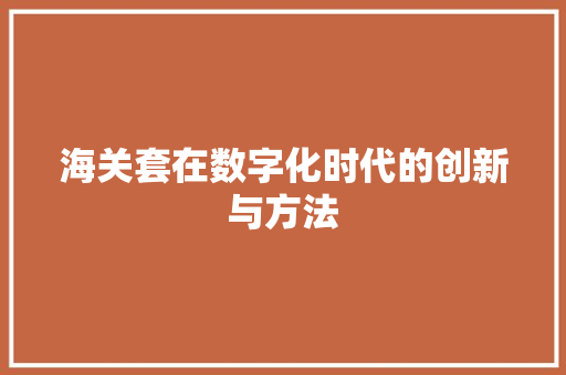 海关套在数字化时代的创新与方法