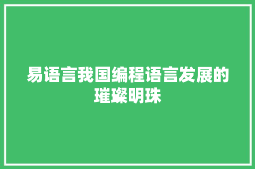 易语言我国编程语言发展的璀璨明珠
